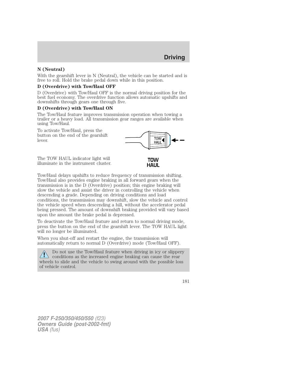 Driving | FORD 2007 F-550 v.1 User Manual | Page 181 / 312