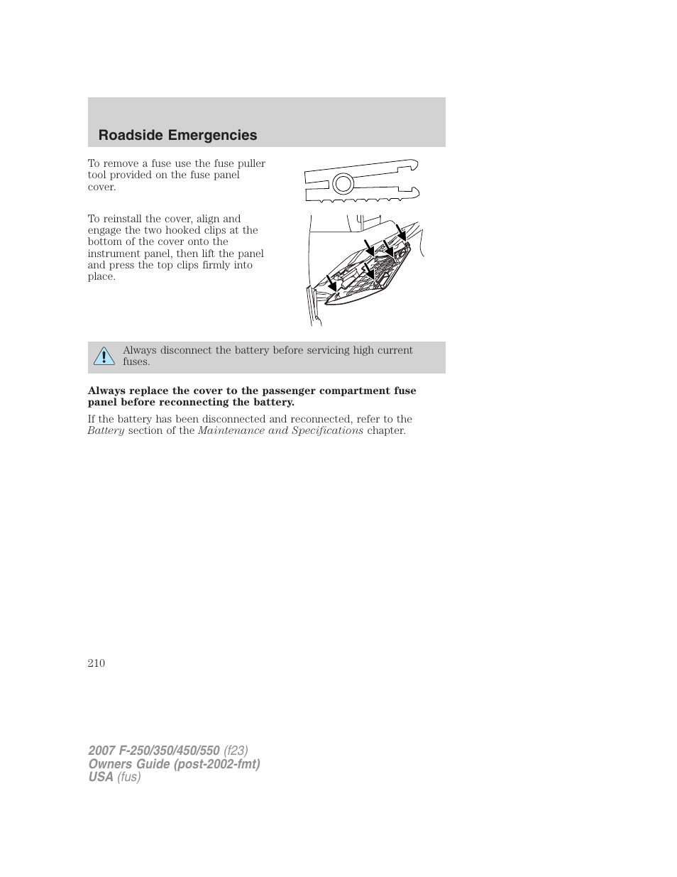 Roadside emergencies | FORD 2007 F-550 v.1 User Manual | Page 210 / 312