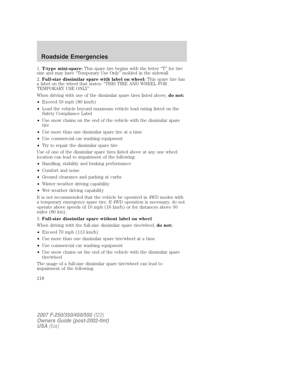 Roadside emergencies | FORD 2007 F-550 v.1 User Manual | Page 218 / 312