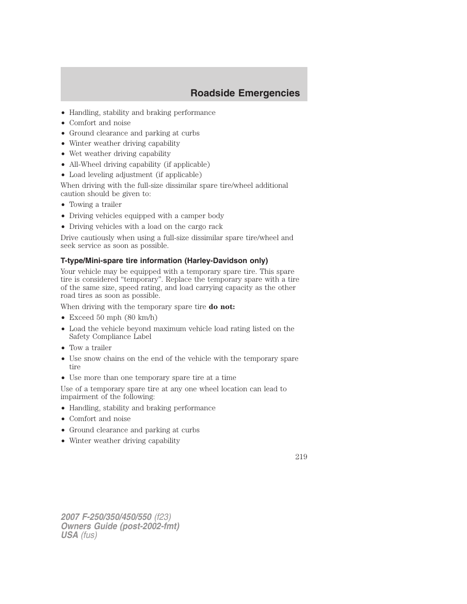 Roadside emergencies | FORD 2007 F-550 v.1 User Manual | Page 219 / 312