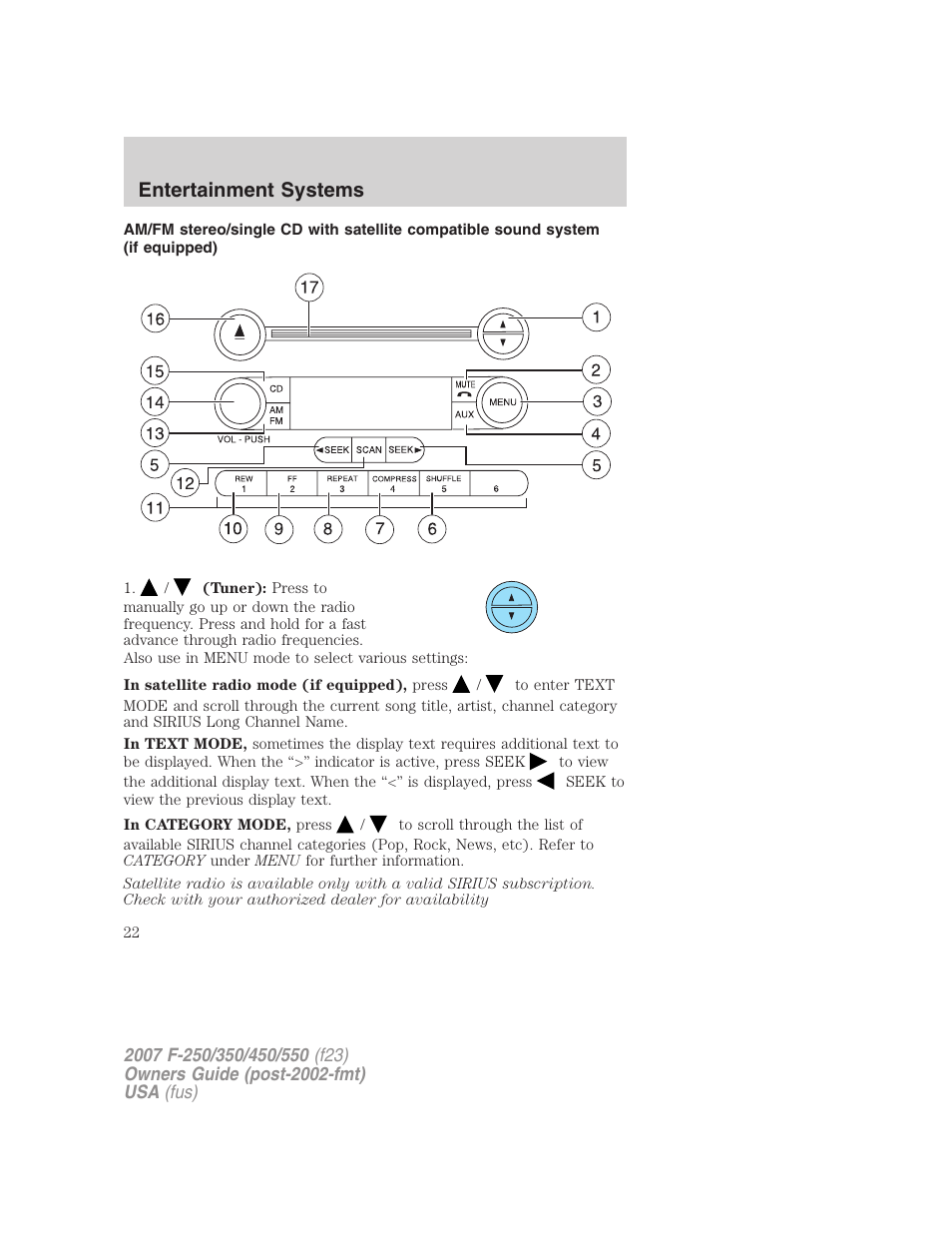 Am/fm stereo with cd, Entertainment systems | FORD 2007 F-550 v.1 User Manual | Page 22 / 312