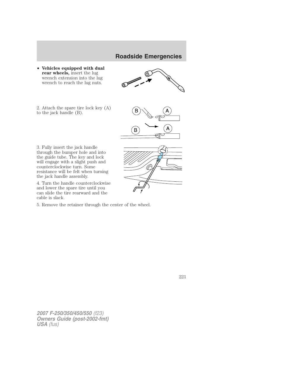Roadside emergencies | FORD 2007 F-550 v.1 User Manual | Page 221 / 312