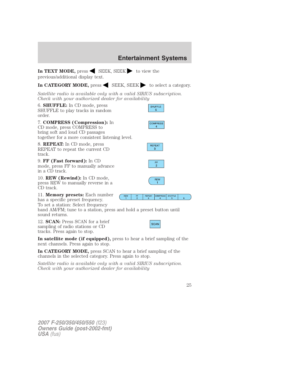 Entertainment systems | FORD 2007 F-550 v.1 User Manual | Page 25 / 312