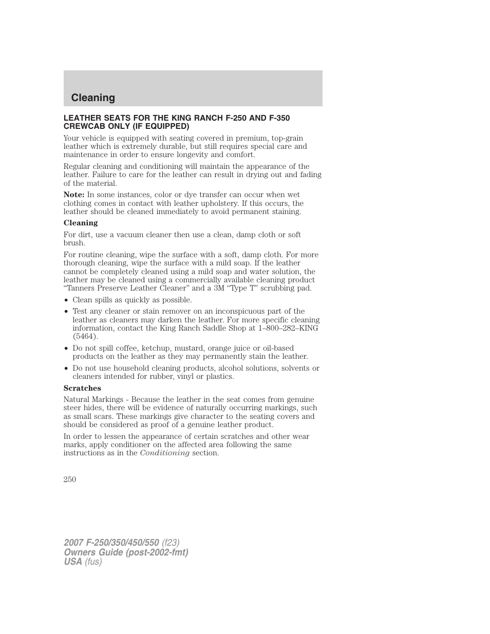 Cleaning | FORD 2007 F-550 v.1 User Manual | Page 250 / 312
