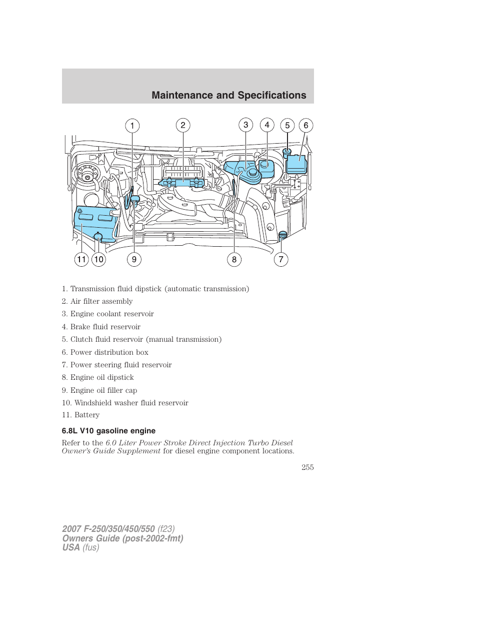 8l v10 gasoline engine, Maintenance and specifications | FORD 2007 F-550 v.1 User Manual | Page 255 / 312