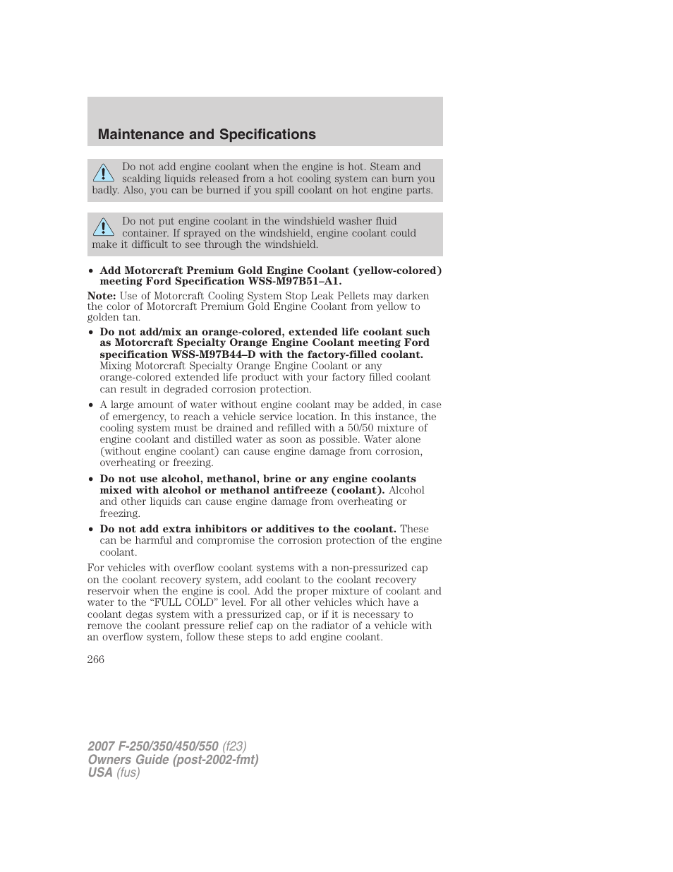 Maintenance and specifications | FORD 2007 F-550 v.1 User Manual | Page 266 / 312