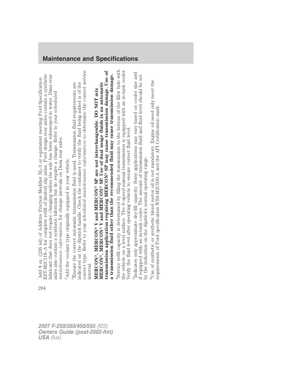 Maintenance and specifications | FORD 2007 F-550 v.1 User Manual | Page 294 / 312