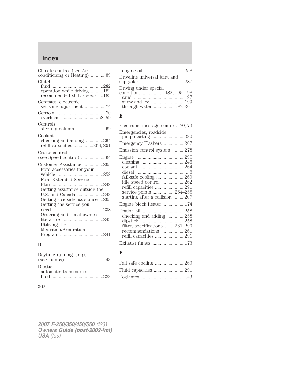 Index | FORD 2007 F-550 v.1 User Manual | Page 302 / 312