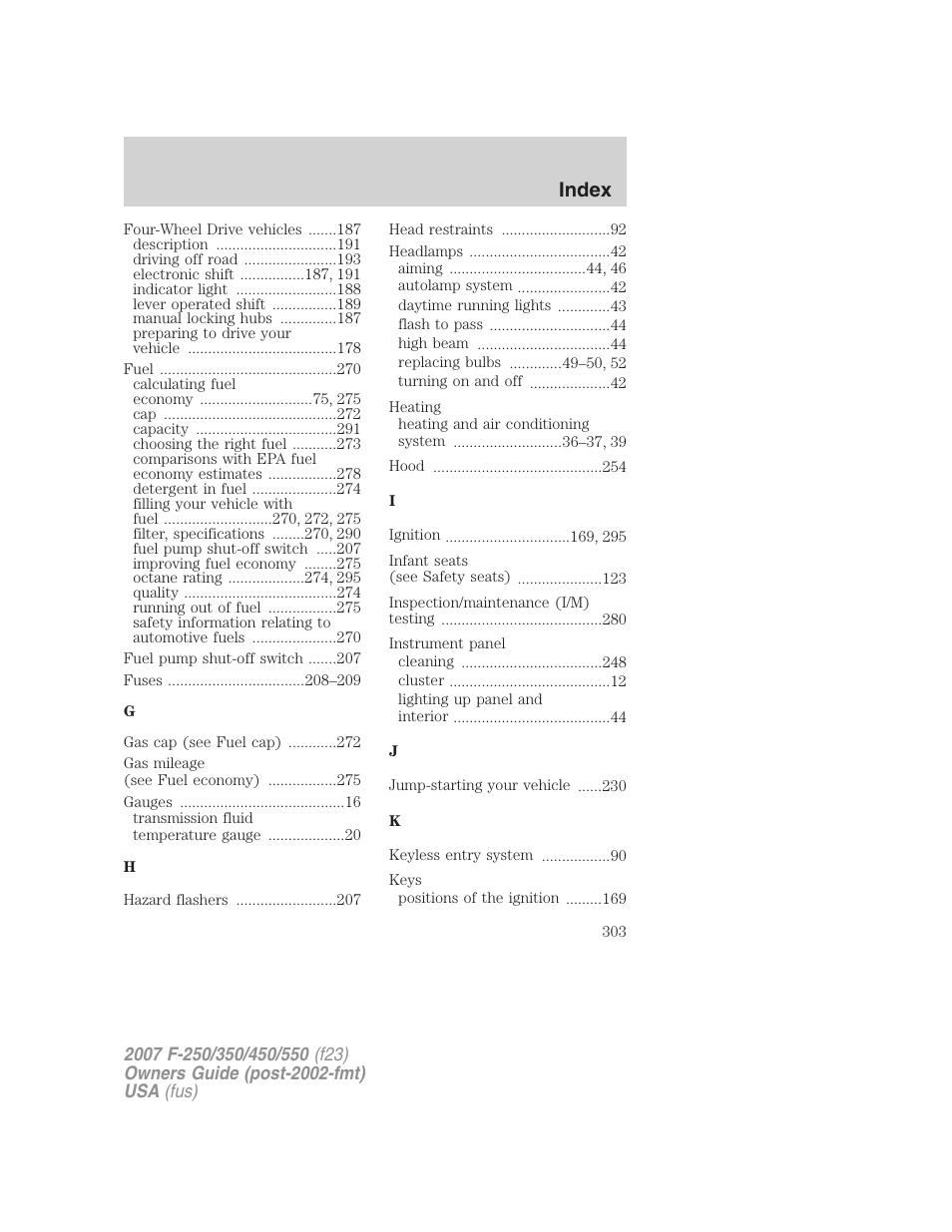 Index | FORD 2007 F-550 v.1 User Manual | Page 303 / 312