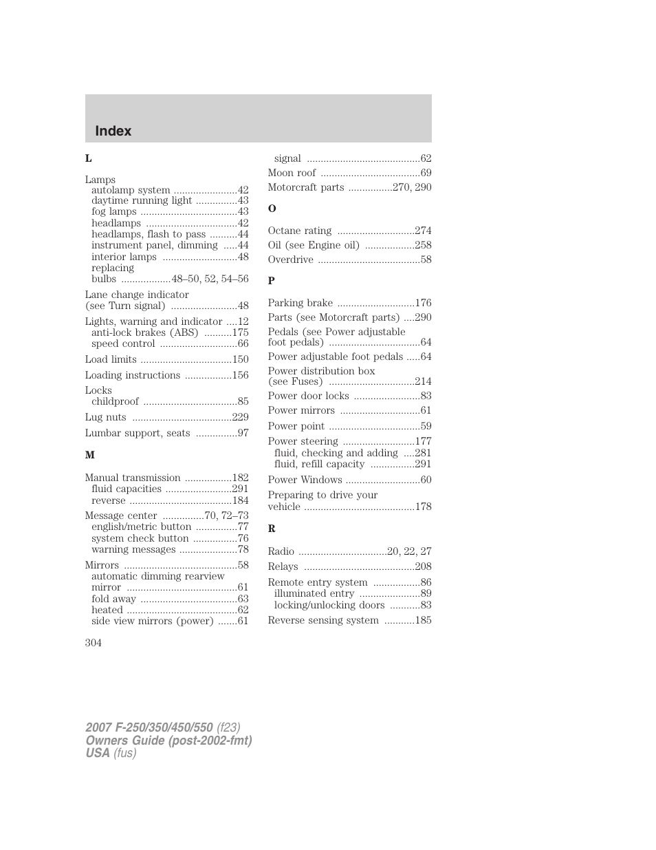 Index | FORD 2007 F-550 v.1 User Manual | Page 304 / 312