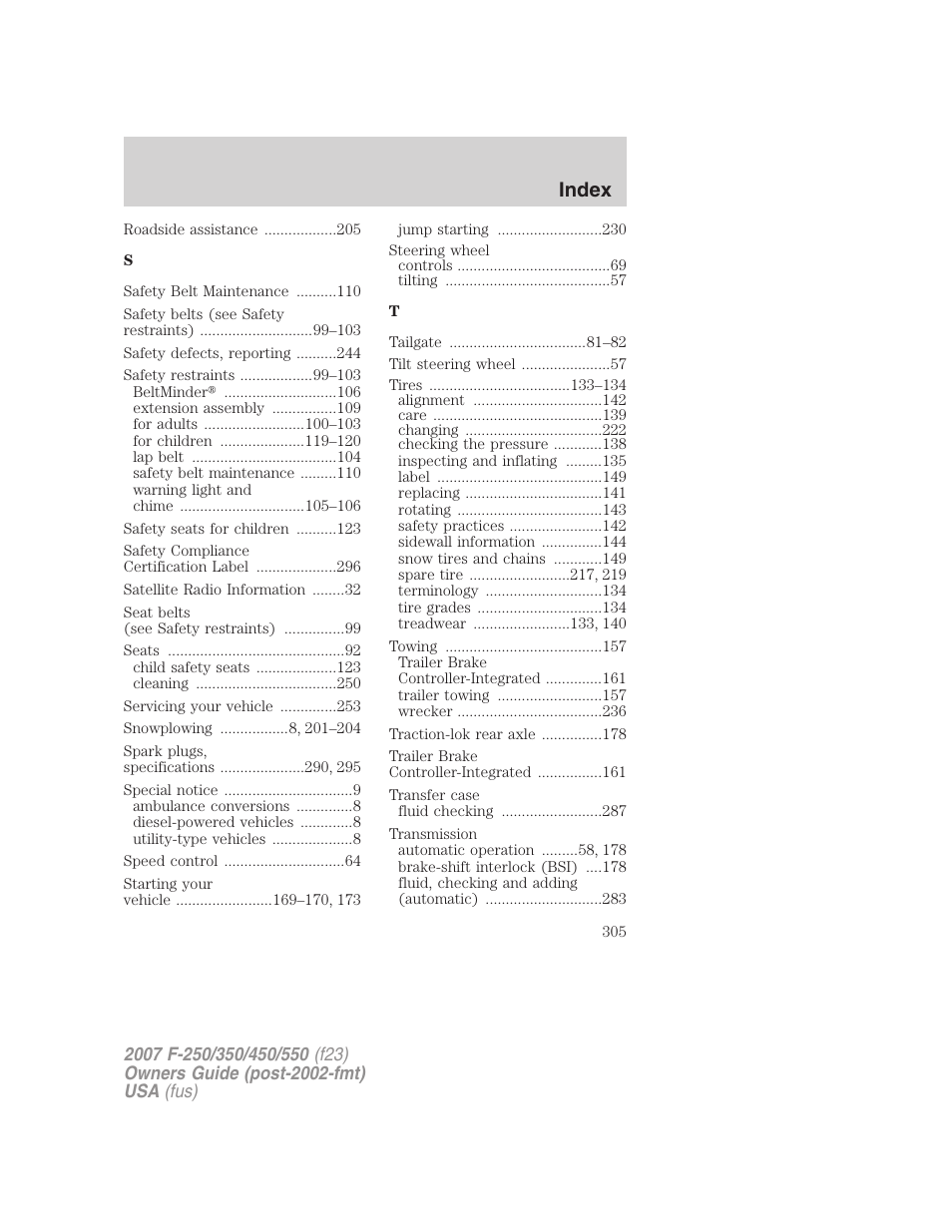 Index | FORD 2007 F-550 v.1 User Manual | Page 305 / 312