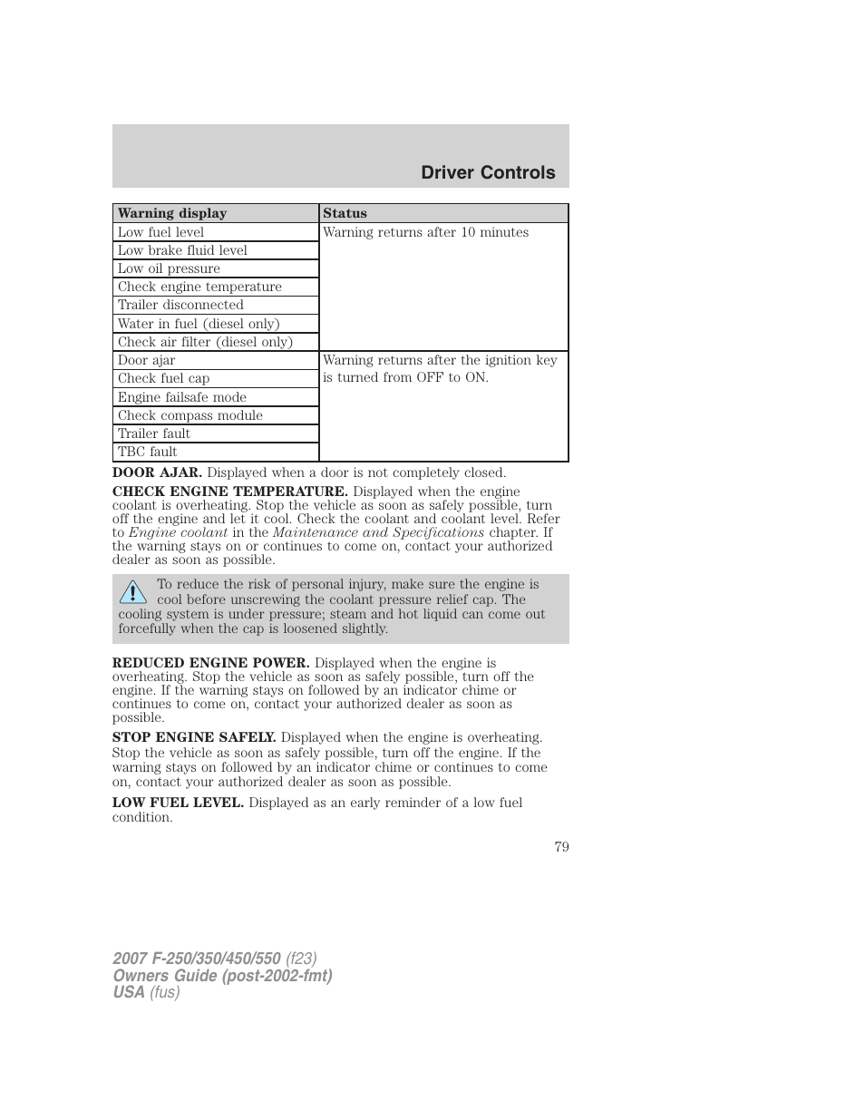 Driver controls | FORD 2007 F-550 v.1 User Manual | Page 79 / 312