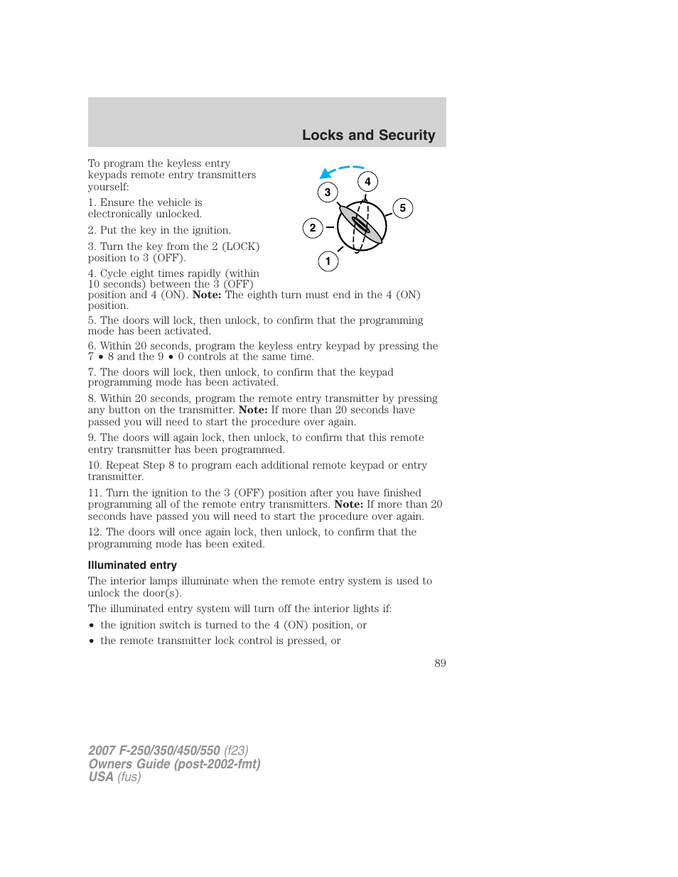 Illuminated entry, Locks and security | FORD 2007 F-550 v.1 User Manual | Page 89 / 312