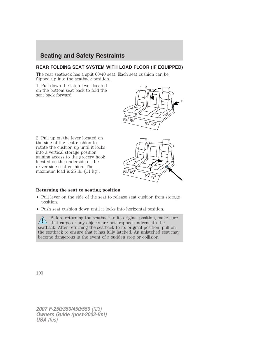 Seating and safety restraints | FORD 2007 F-550 v.2 User Manual | Page 100 / 312