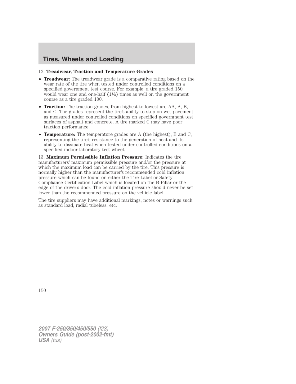 Tires, wheels and loading | FORD 2007 F-550 v.2 User Manual | Page 150 / 312