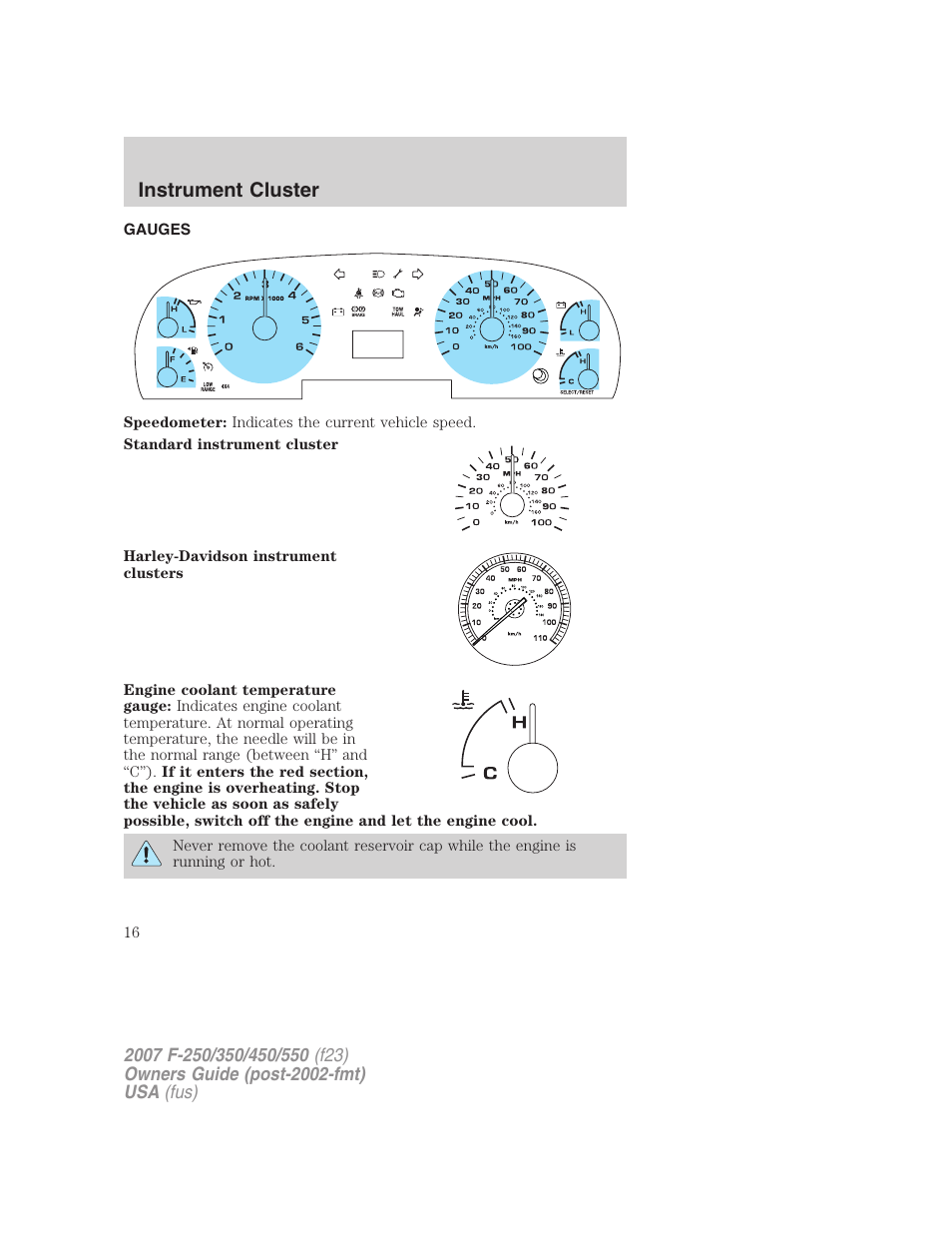 Gauges, Instrument cluster | FORD 2007 F-550 v.2 User Manual | Page 16 / 312