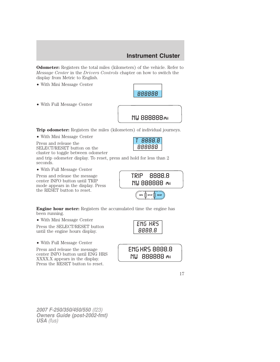 Instrument cluster | FORD 2007 F-550 v.2 User Manual | Page 17 / 312