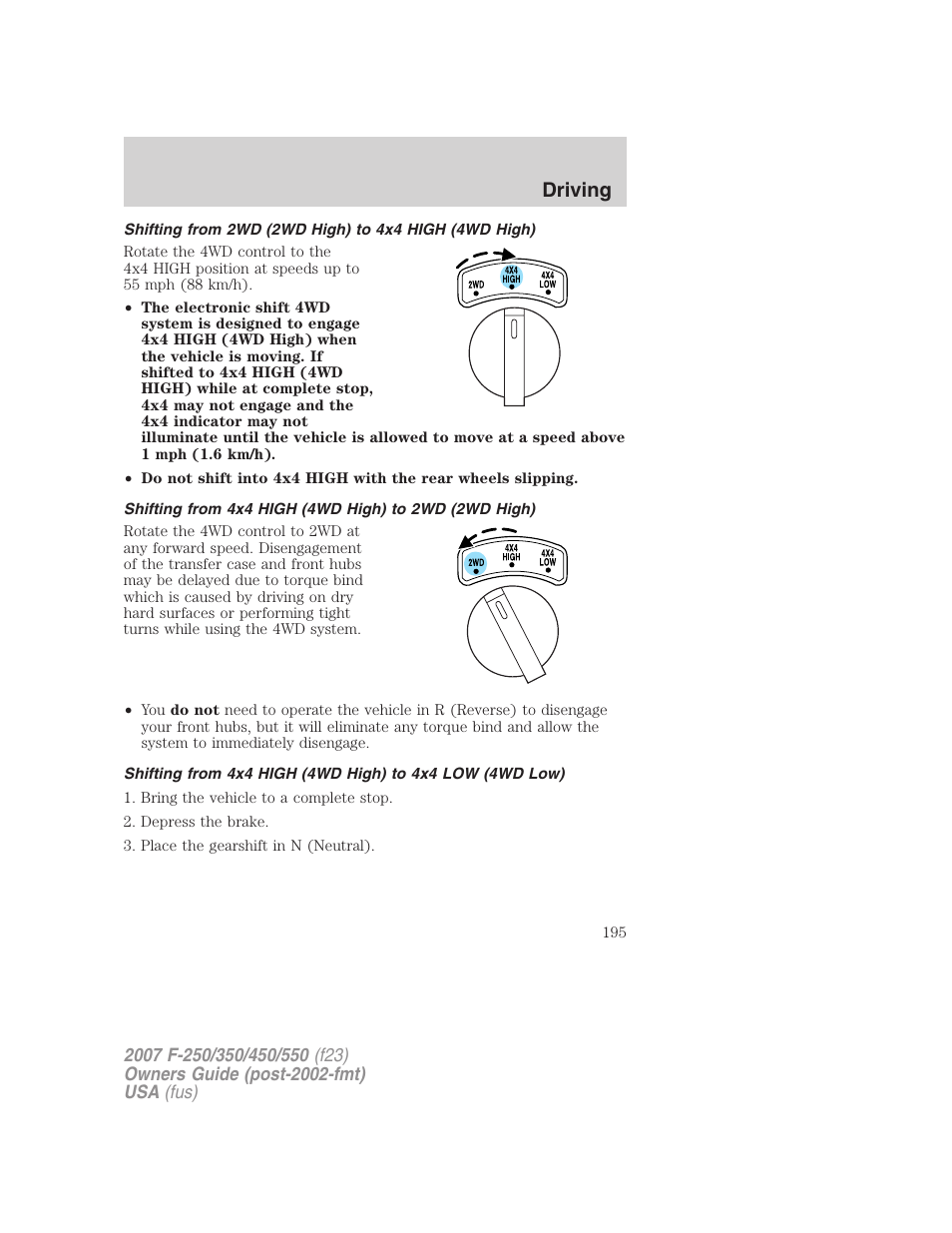 Driving | FORD 2007 F-550 v.2 User Manual | Page 195 / 312