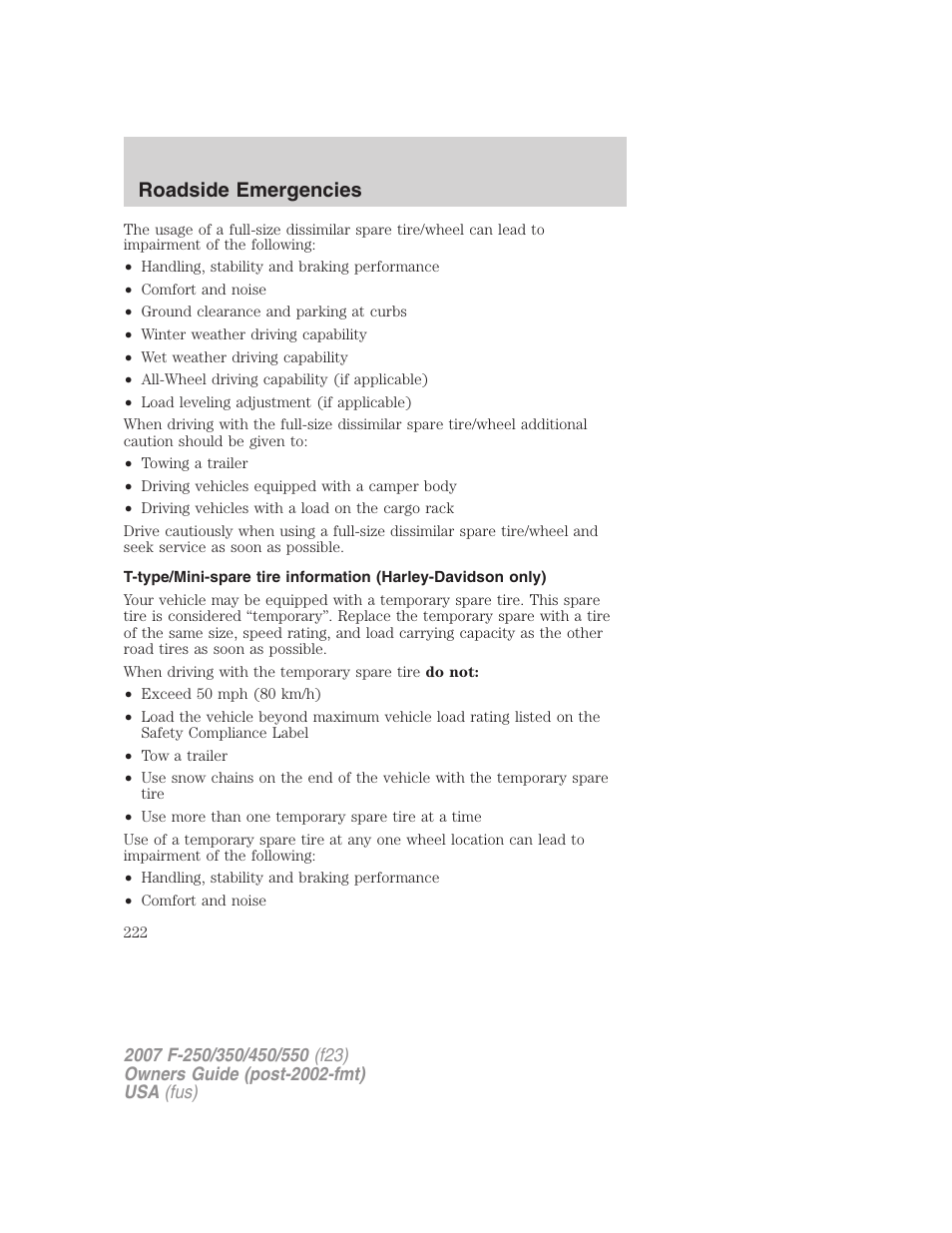 Roadside emergencies | FORD 2007 F-550 v.2 User Manual | Page 222 / 312