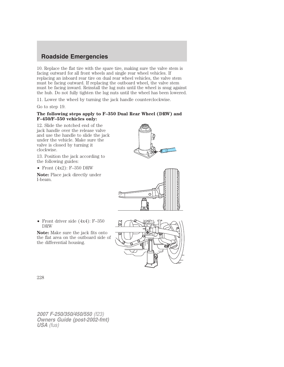 Roadside emergencies | FORD 2007 F-550 v.2 User Manual | Page 228 / 312