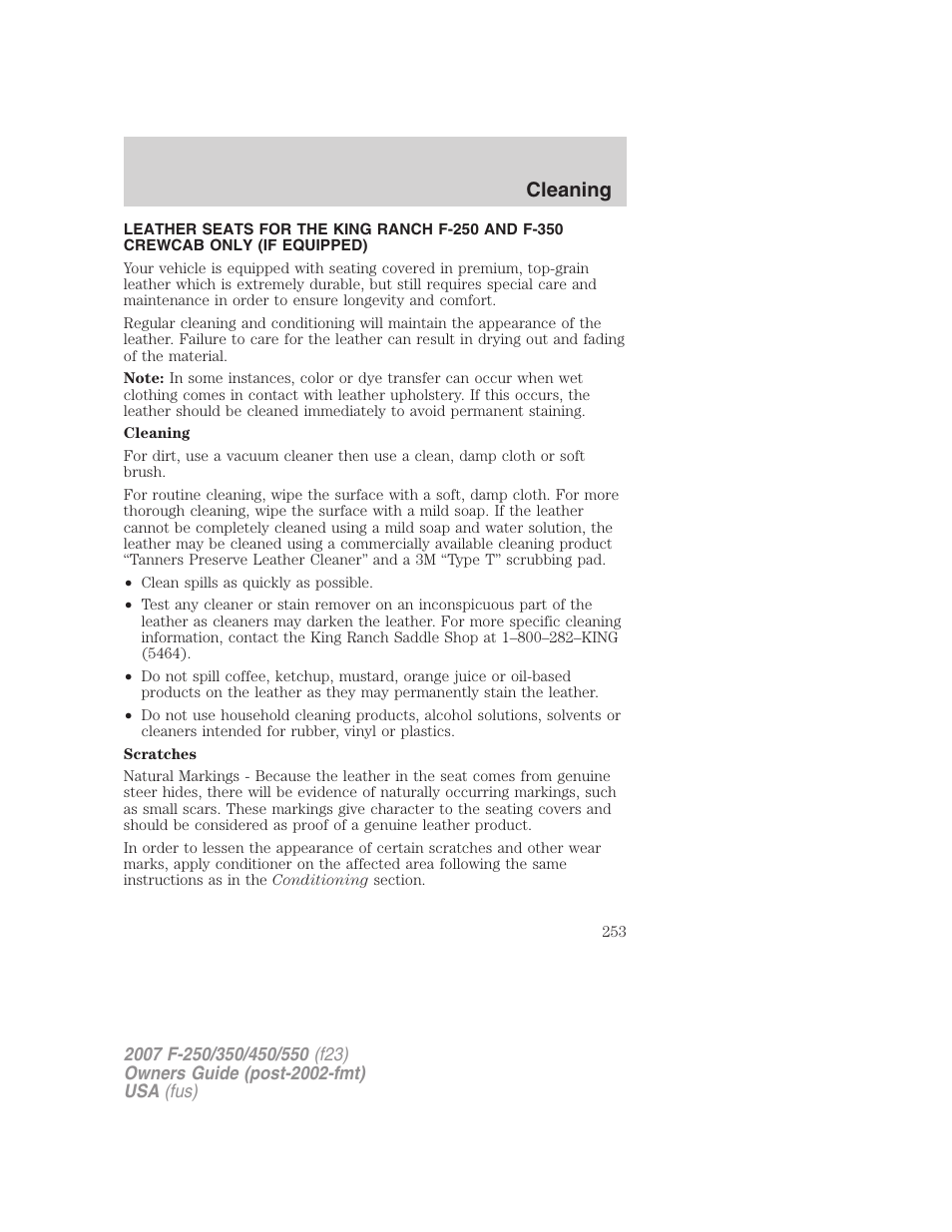 Cleaning | FORD 2007 F-550 v.2 User Manual | Page 253 / 312