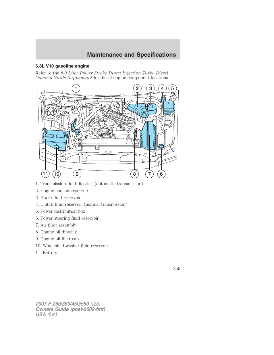 8l v10 gasoline engine, Maintenance and specifications | FORD 2007 F-550 v.2 User Manual | Page 259 / 312