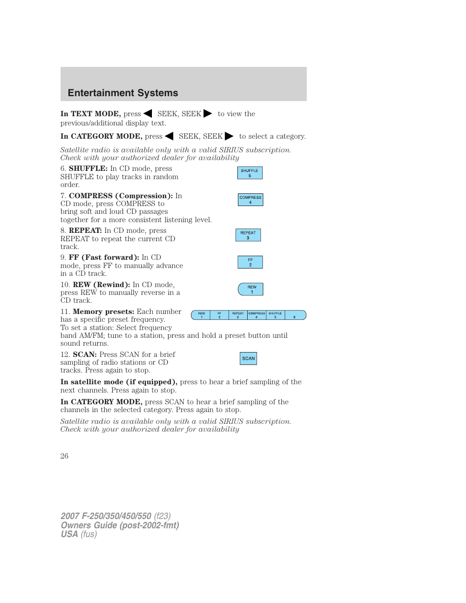 Entertainment systems | FORD 2007 F-550 v.2 User Manual | Page 26 / 312
