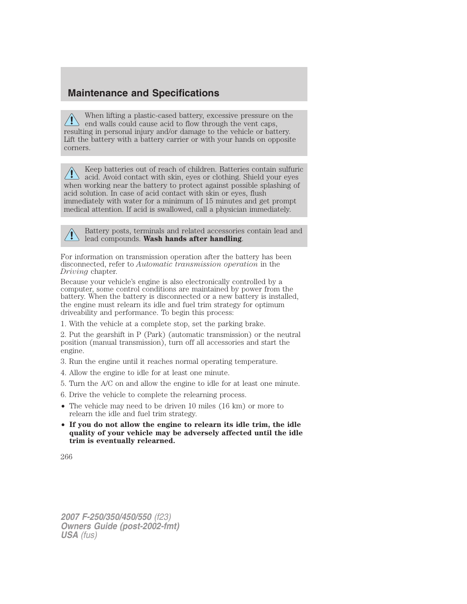 Maintenance and specifications | FORD 2007 F-550 v.2 User Manual | Page 266 / 312