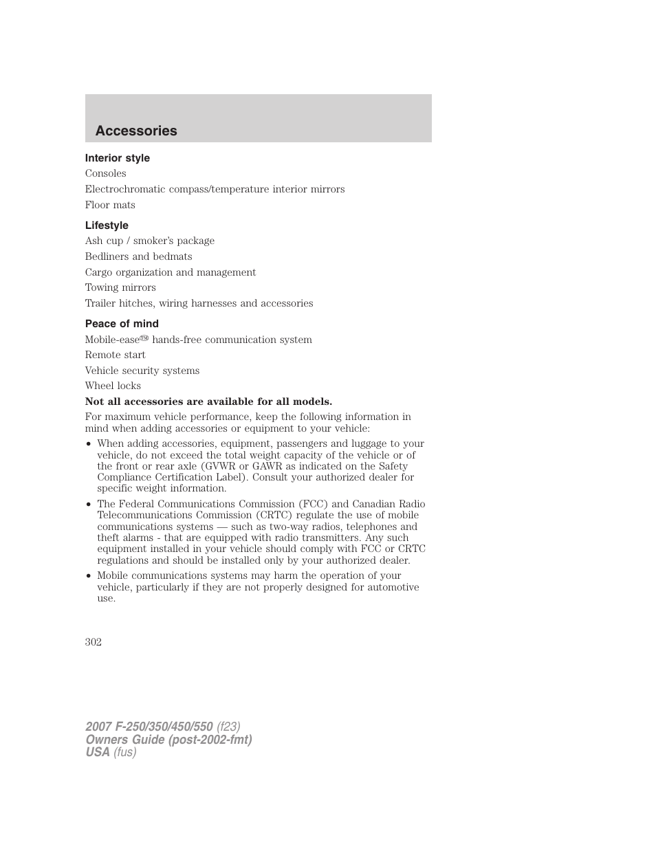 Interior style, Lifestyle, Peace of mind | Accessories | FORD 2007 F-550 v.2 User Manual | Page 302 / 312