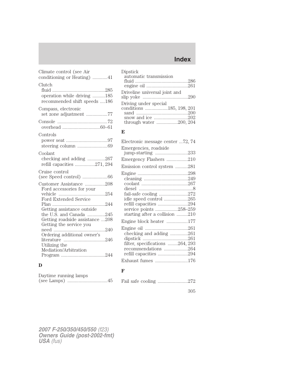 Index | FORD 2007 F-550 v.2 User Manual | Page 305 / 312