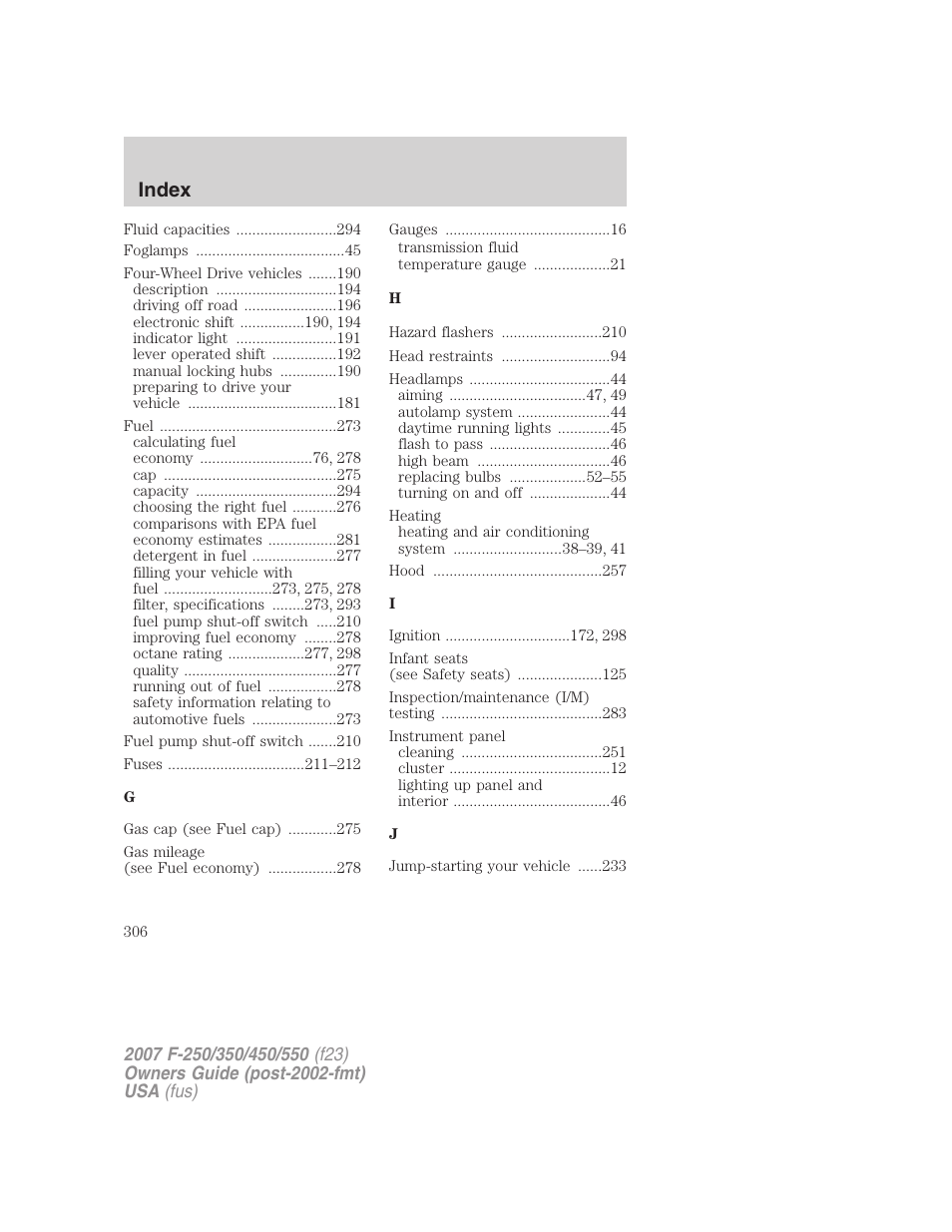 Index | FORD 2007 F-550 v.2 User Manual | Page 306 / 312