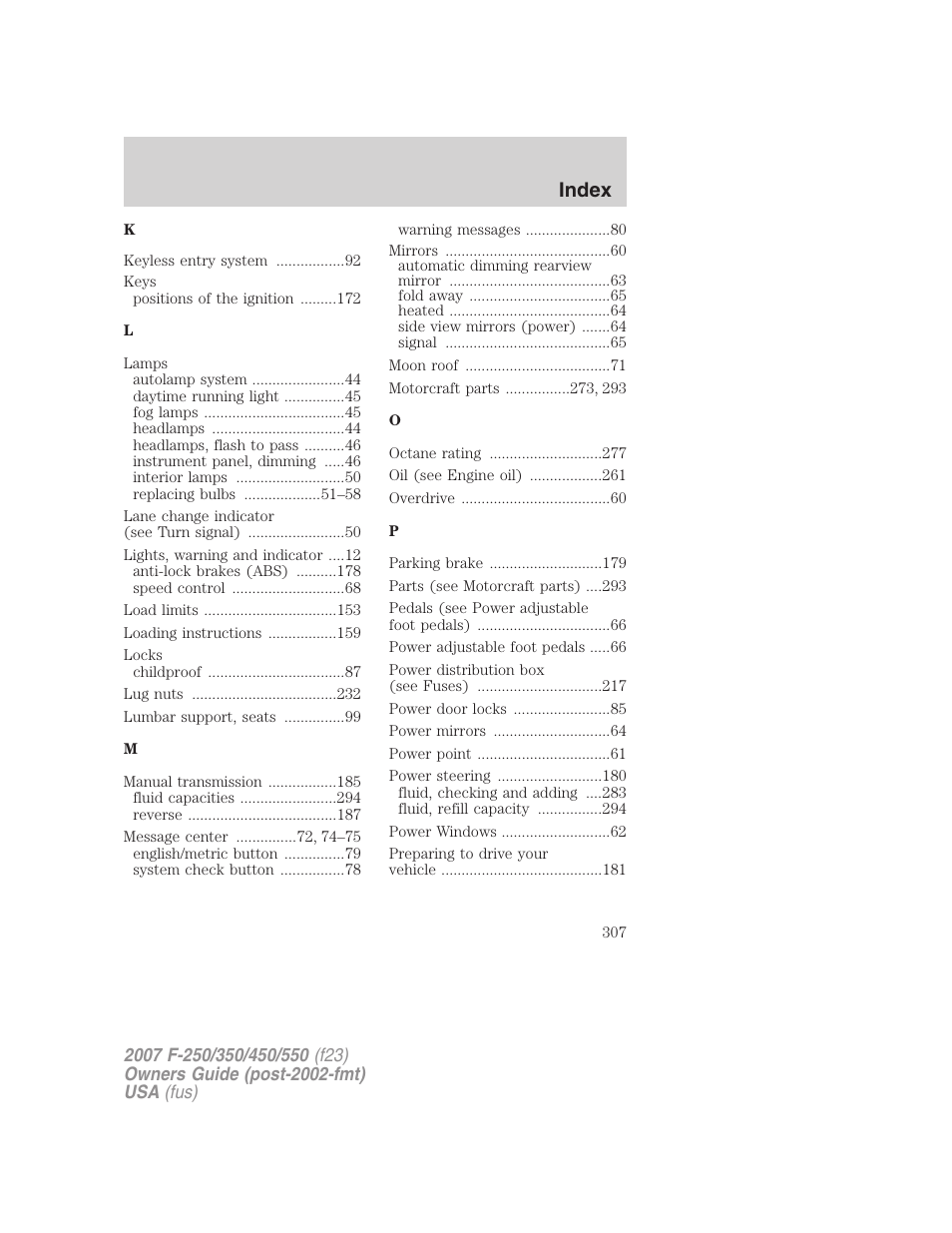 Index | FORD 2007 F-550 v.2 User Manual | Page 307 / 312