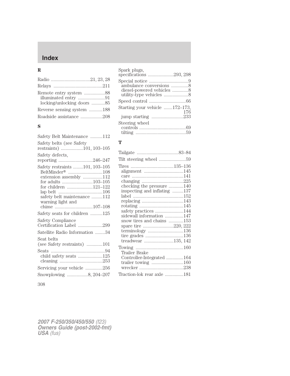 Index | FORD 2007 F-550 v.2 User Manual | Page 308 / 312