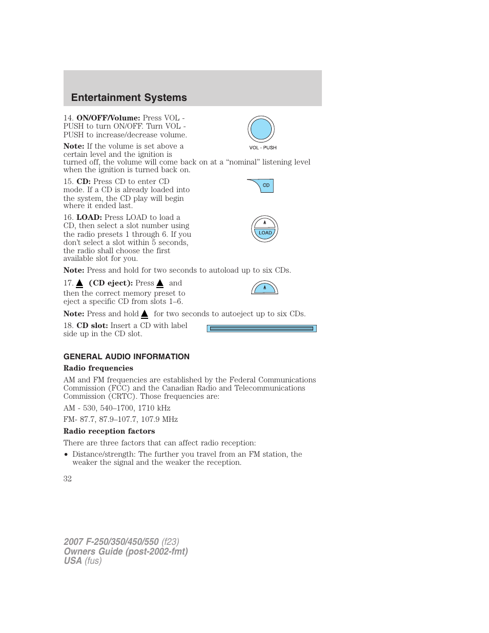 General audio information, Entertainment systems | FORD 2007 F-550 v.2 User Manual | Page 32 / 312