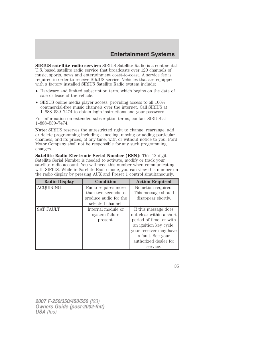 Entertainment systems | FORD 2007 F-550 v.2 User Manual | Page 35 / 312