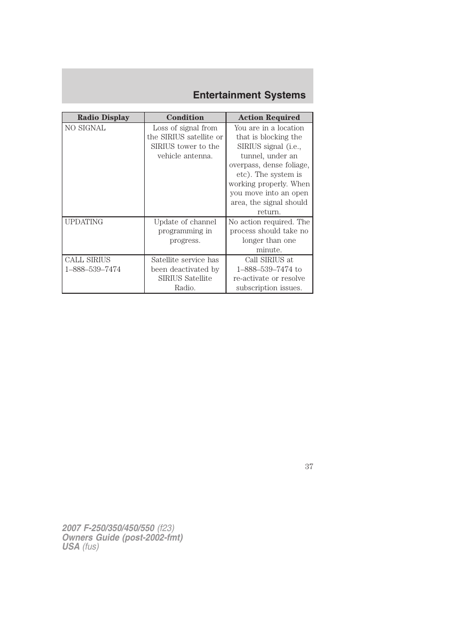 Entertainment systems | FORD 2007 F-550 v.2 User Manual | Page 37 / 312