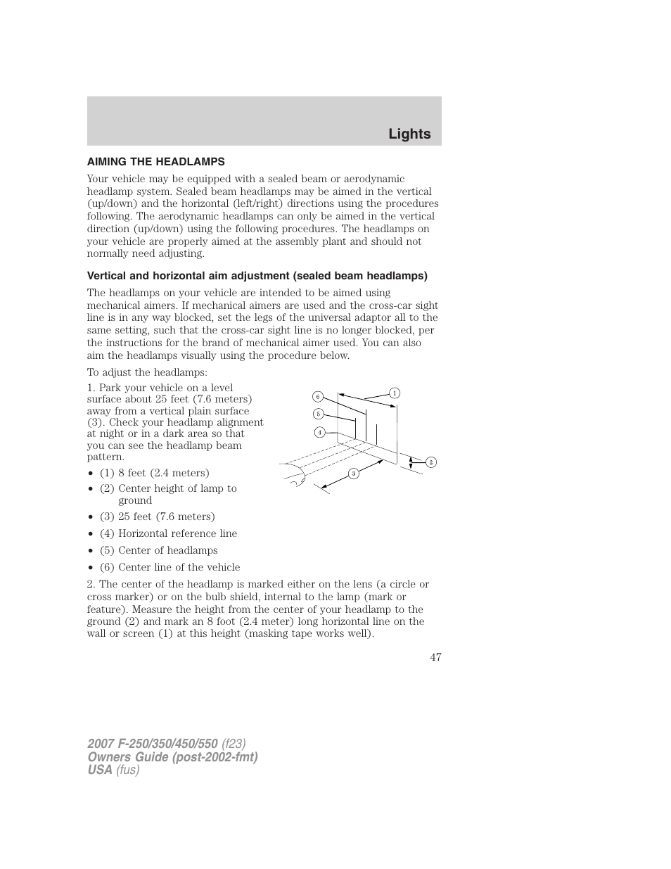 Aiming the headlamps, Lights | FORD 2007 F-550 v.2 User Manual | Page 47 / 312