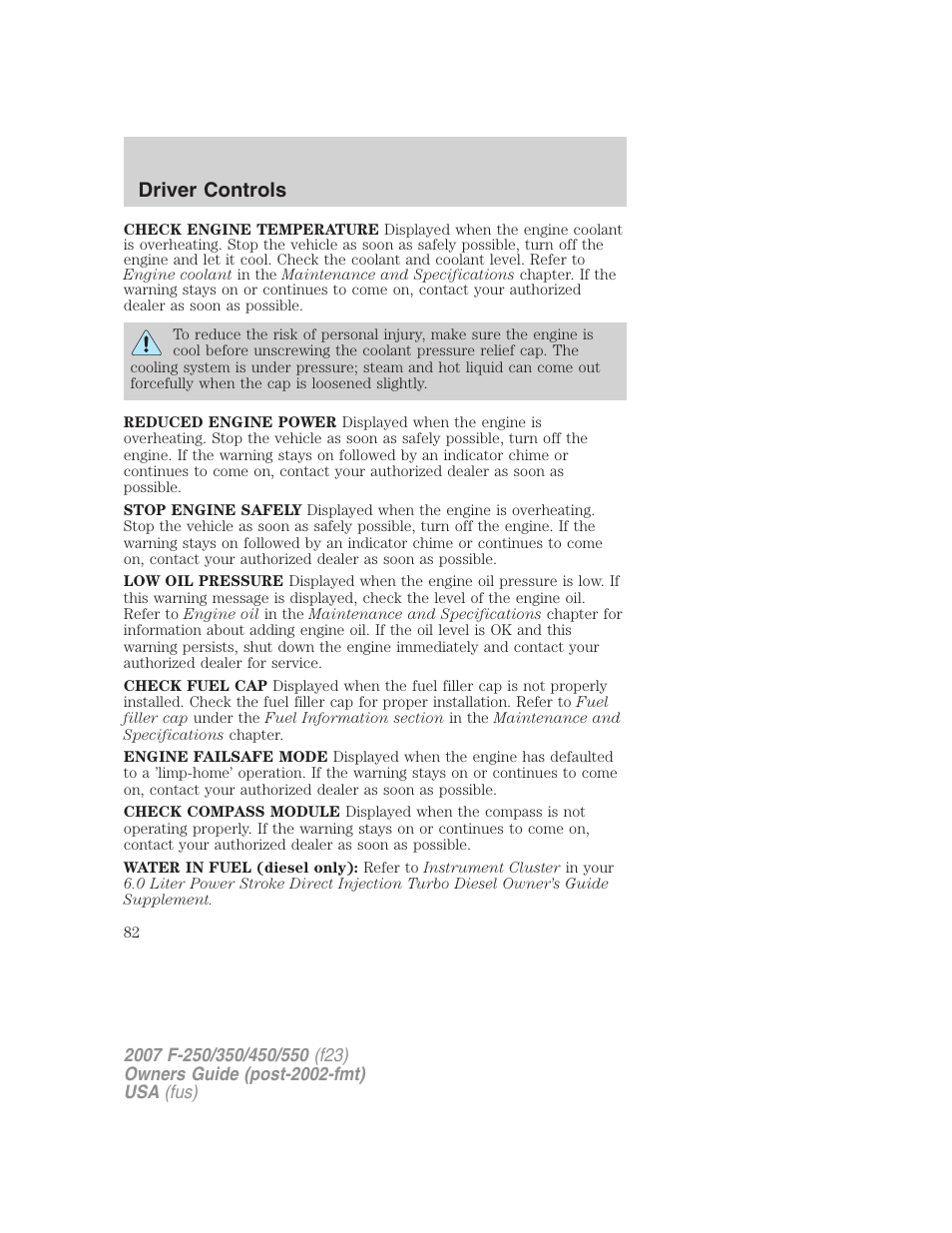 Driver controls | FORD 2007 F-550 v.2 User Manual | Page 82 / 312