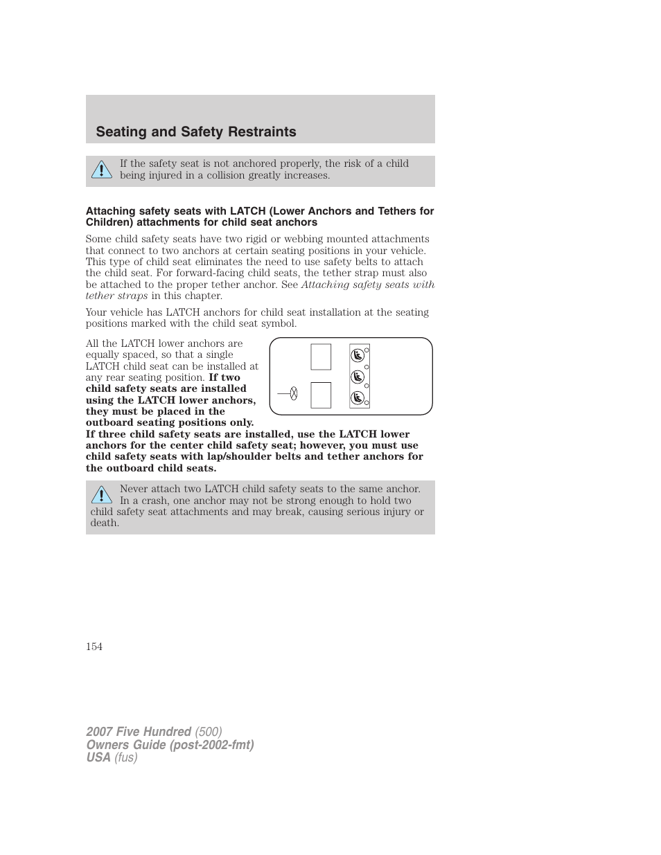 Seating and safety restraints | FORD 2007 Five Hundred v.1 User Manual | Page 154 / 288