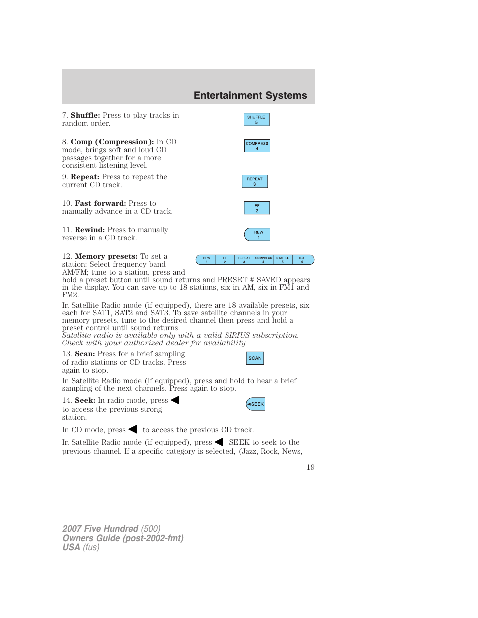 Entertainment systems | FORD 2007 Five Hundred v.1 User Manual | Page 19 / 288