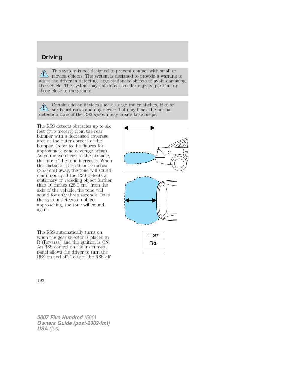 Driving | FORD 2007 Five Hundred v.1 User Manual | Page 192 / 288