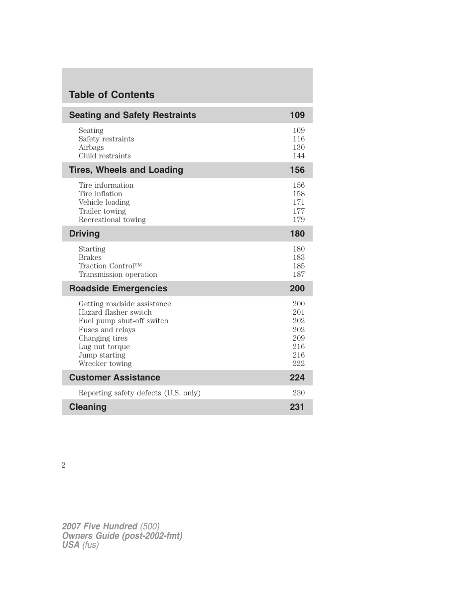 FORD 2007 Five Hundred v.1 User Manual | Page 2 / 288