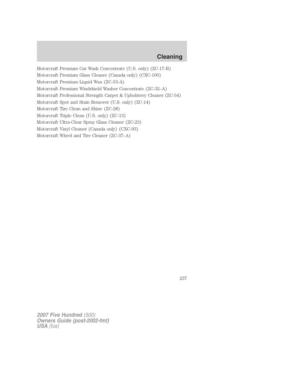 Cleaning | FORD 2007 Five Hundred v.1 User Manual | Page 237 / 288