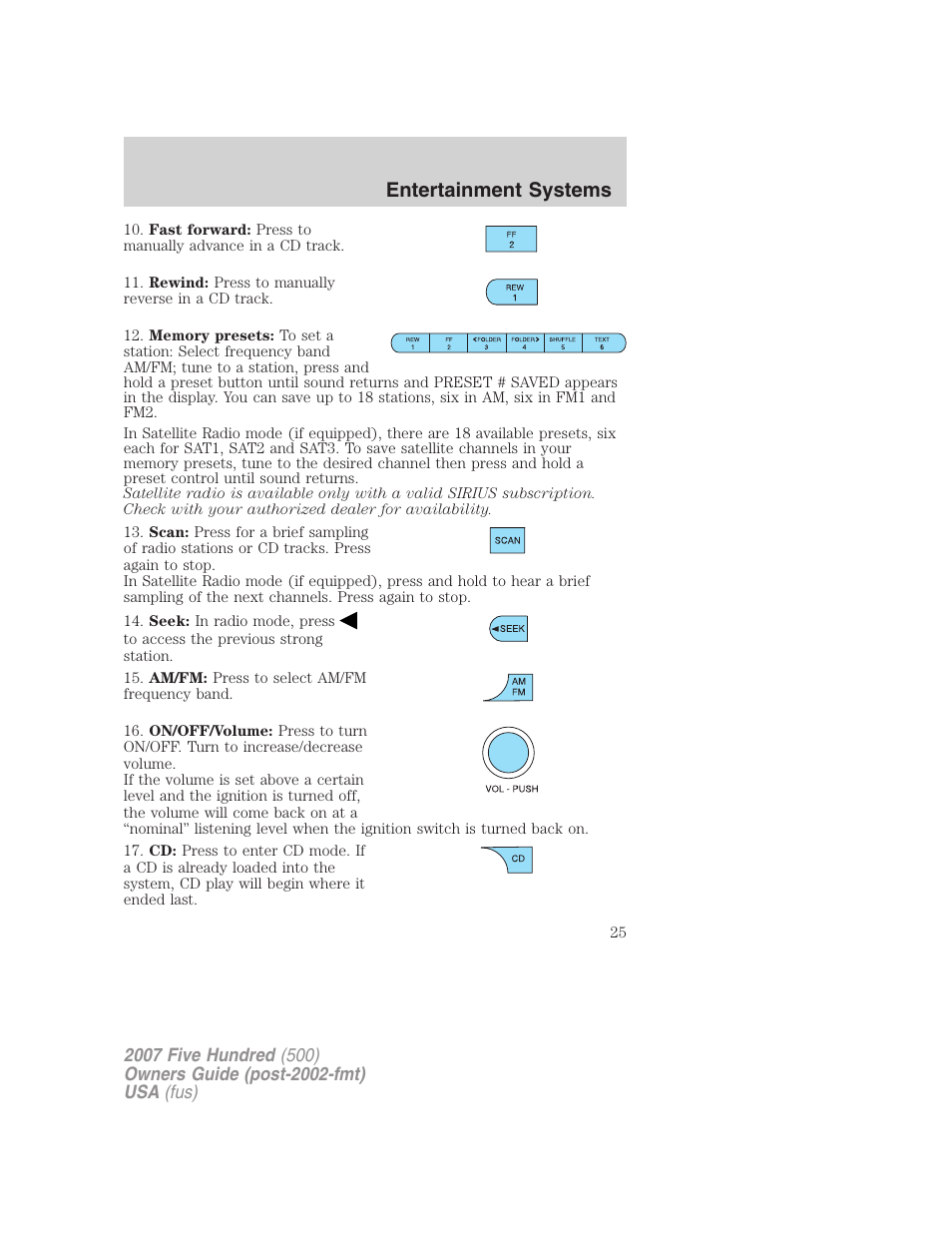 Entertainment systems | FORD 2007 Five Hundred v.1 User Manual | Page 25 / 288