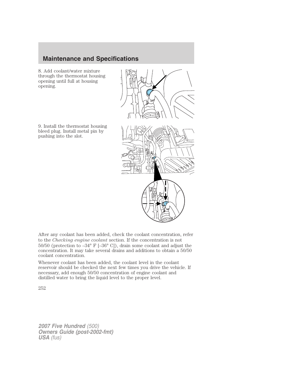 Maintenance and specifications | FORD 2007 Five Hundred v.1 User Manual | Page 252 / 288