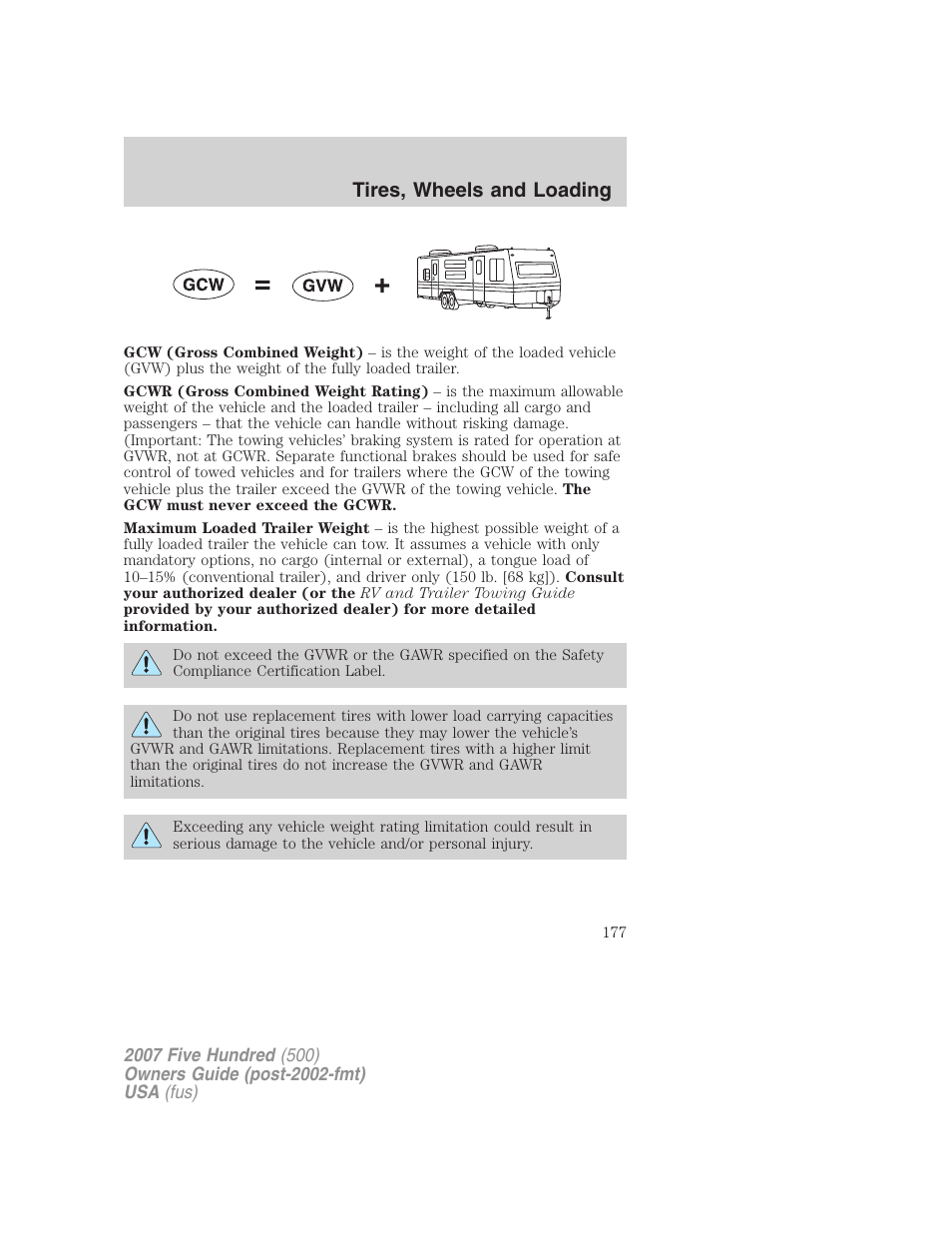 Tires, wheels and loading | FORD 2007 Five Hundred v.2 User Manual | Page 177 / 288