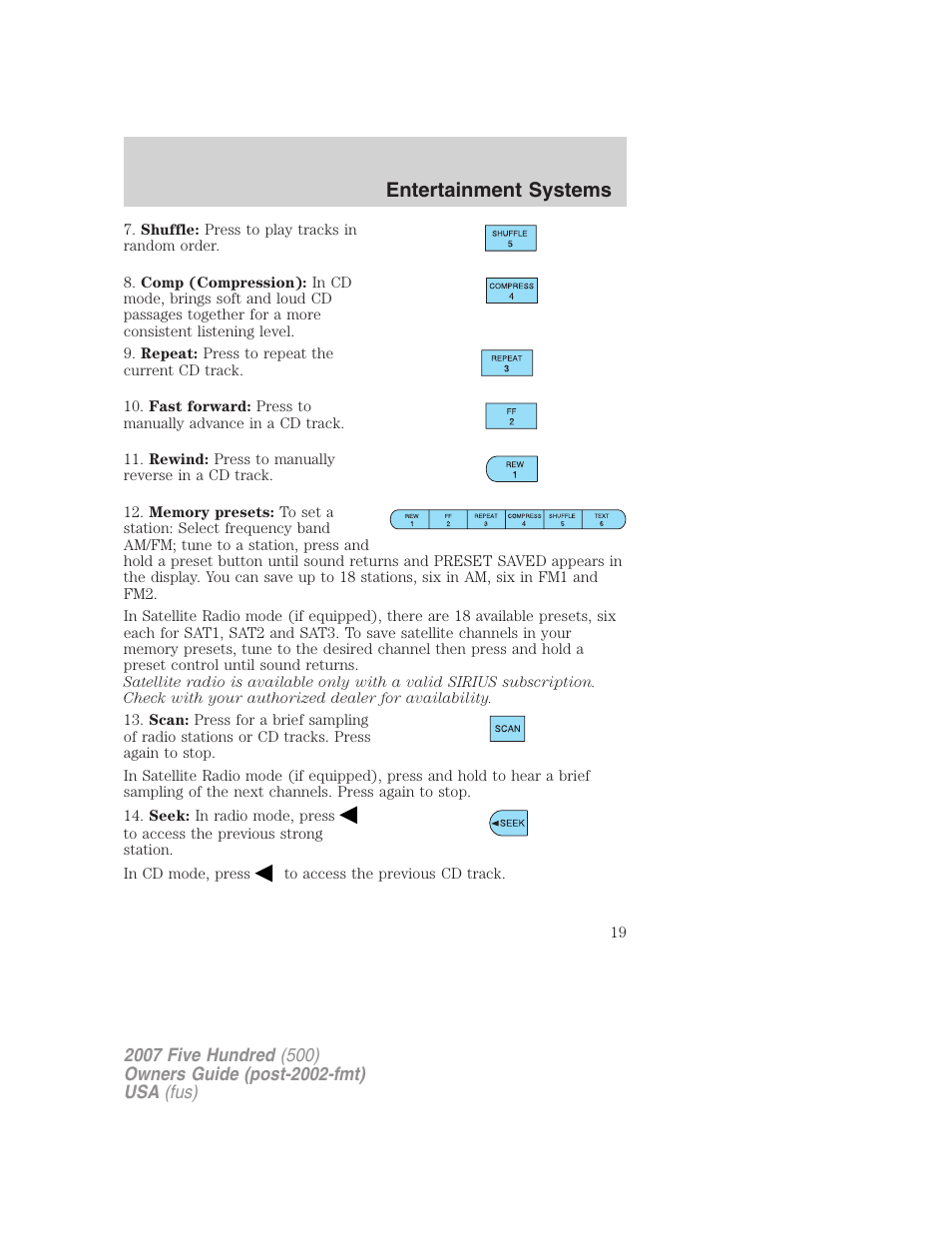Entertainment systems | FORD 2007 Five Hundred v.2 User Manual | Page 19 / 288