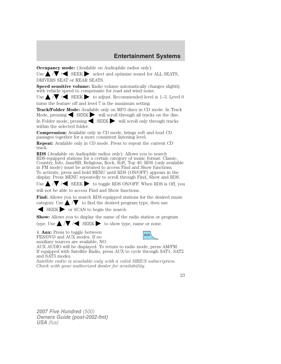 Entertainment systems | FORD 2007 Five Hundred v.2 User Manual | Page 23 / 288