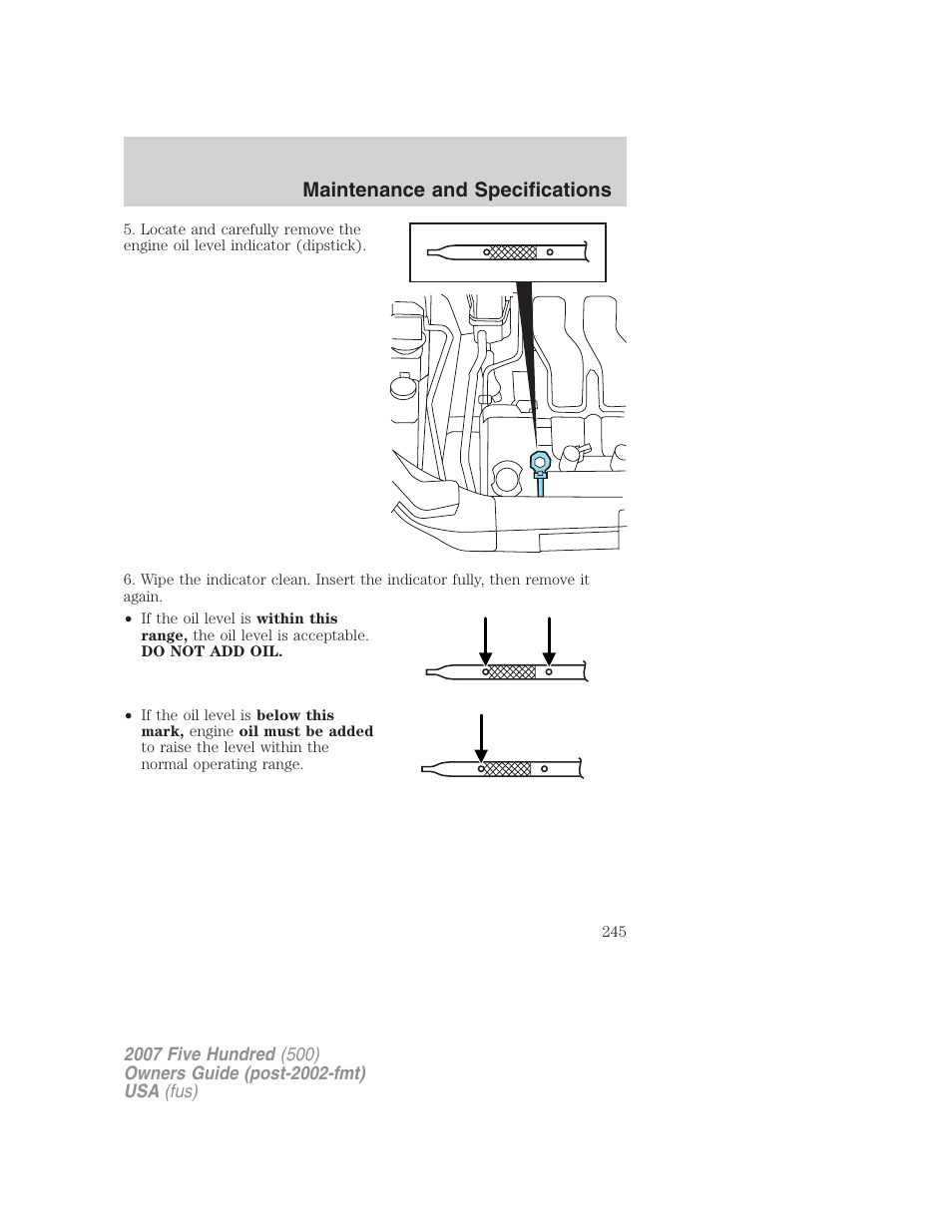 Maintenance and specifications | FORD 2007 Five Hundred v.2 User Manual | Page 245 / 288