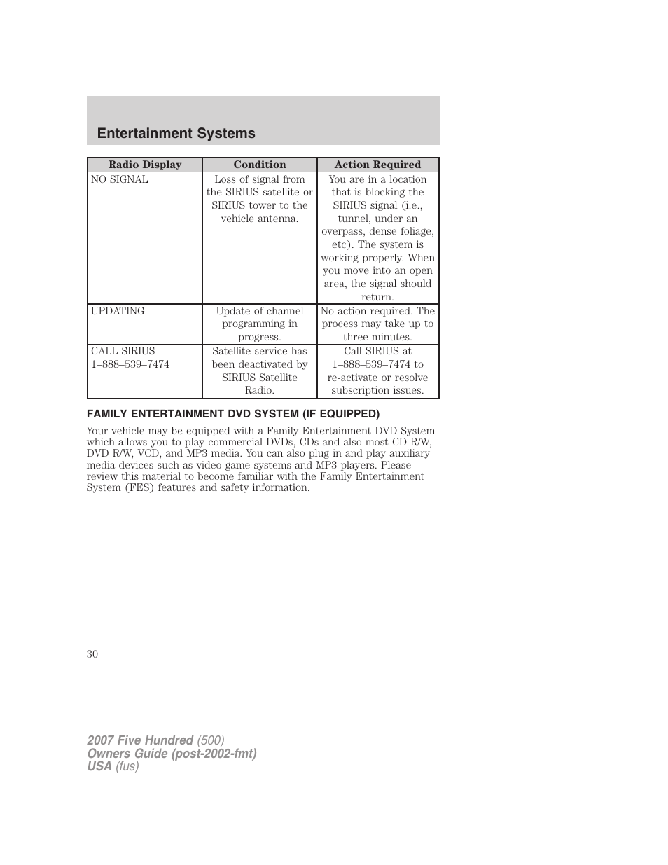 Family entertainment dvd system (if equipped), Dvd player controls, Family entertainment system | Entertainment systems | FORD 2007 Five Hundred v.2 User Manual | Page 30 / 288